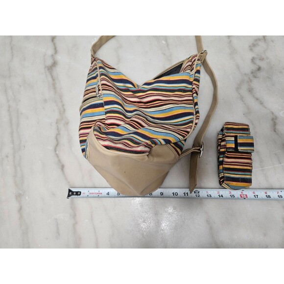 Women's Genuine Classic Shoulder Tote Bag Fabric + Faux Leather Pockets Braiding - Picture 10 of 11